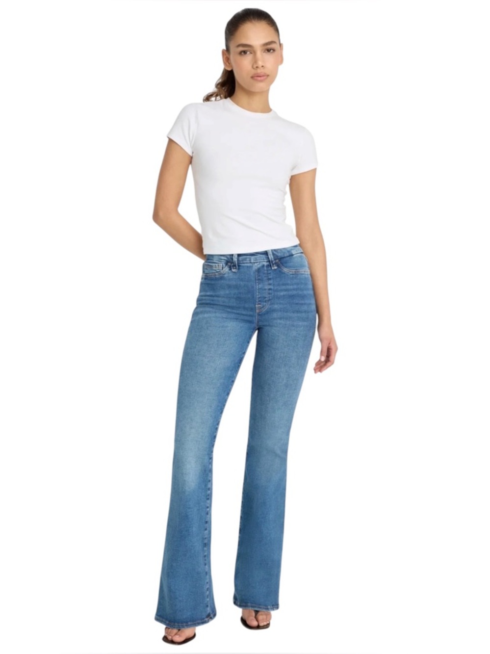 NWT Good American Power Stretch Pull-On Flare Jeans
